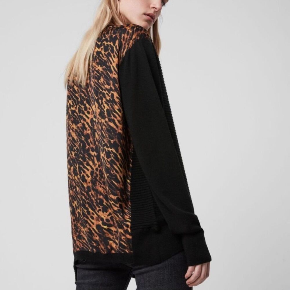 Allsaints Baya Ambient Sweater - NWT - Medium- Black & Leopard Print